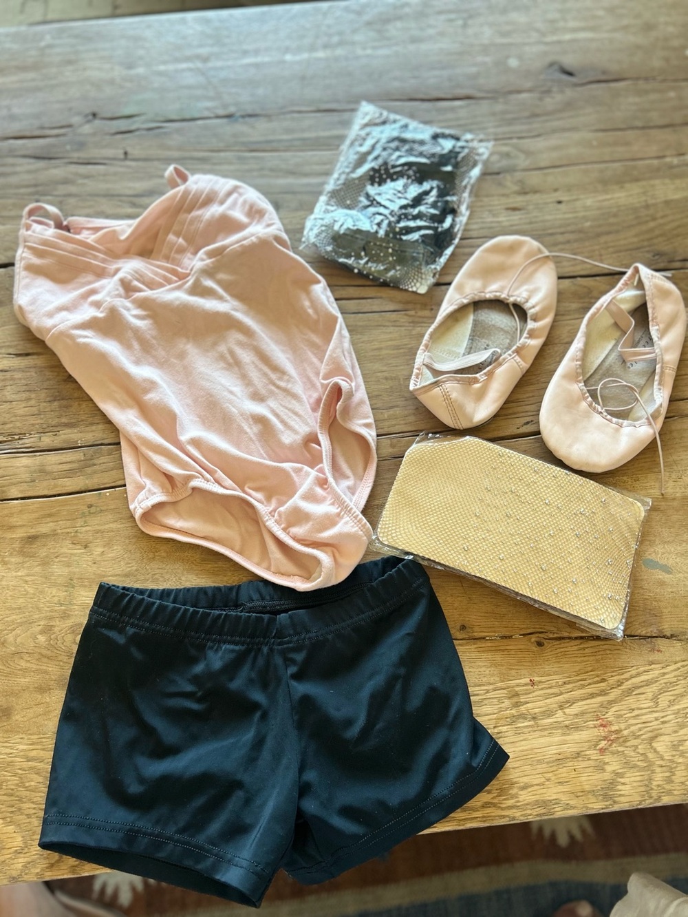 Pink Ballet Leotard & Pink Ballet Shoes Set with Black Shorts dance wear tights